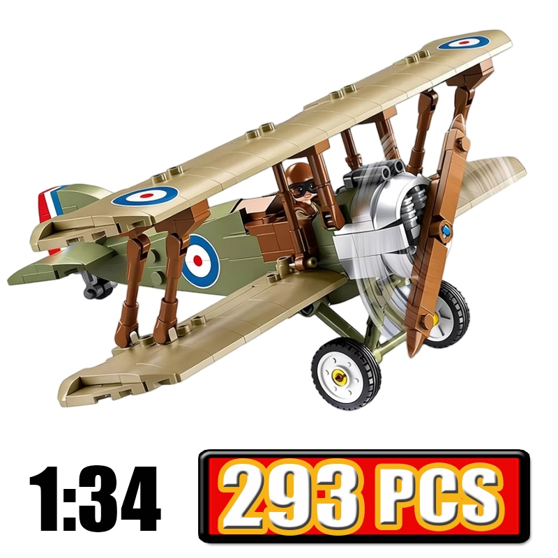 Kids Toys Uk - Klocki konstrukcyjne: Klasyczny model myśliwca dwupłatowego