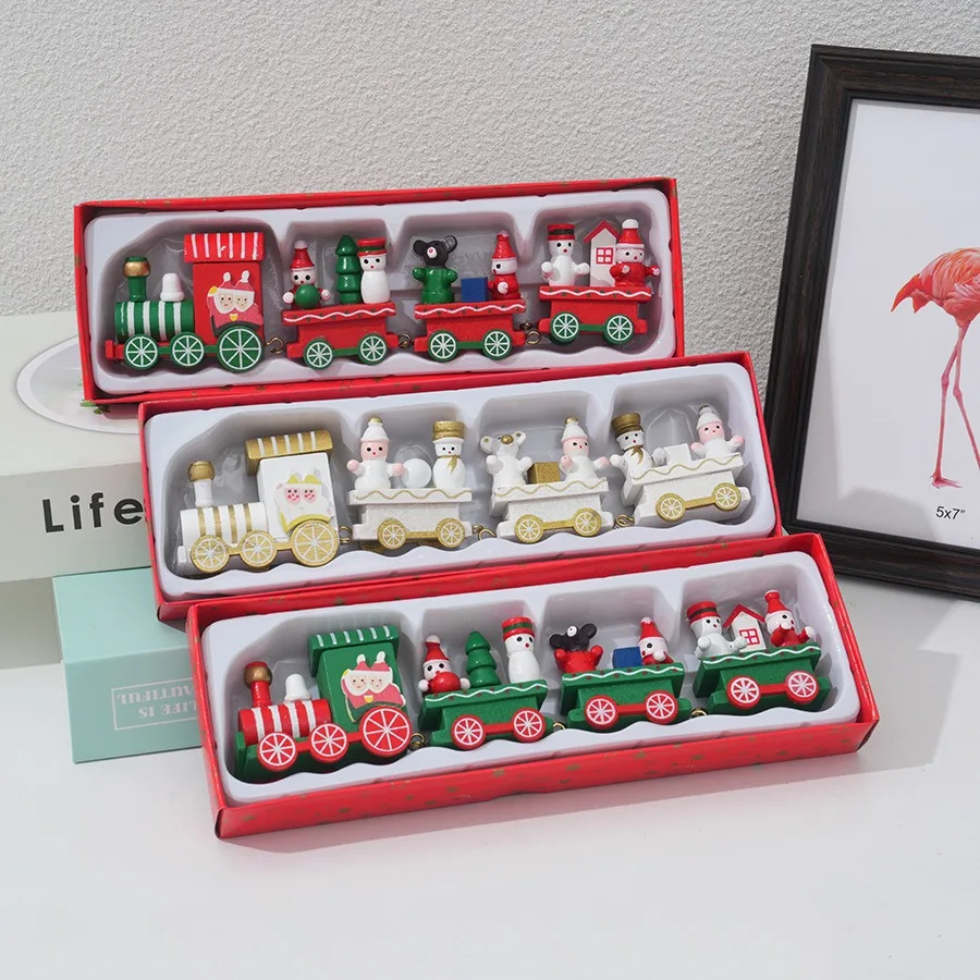Top Kids Xmas Toys - Świąteczny pociąg, malowany drewniany mini pociąg,
